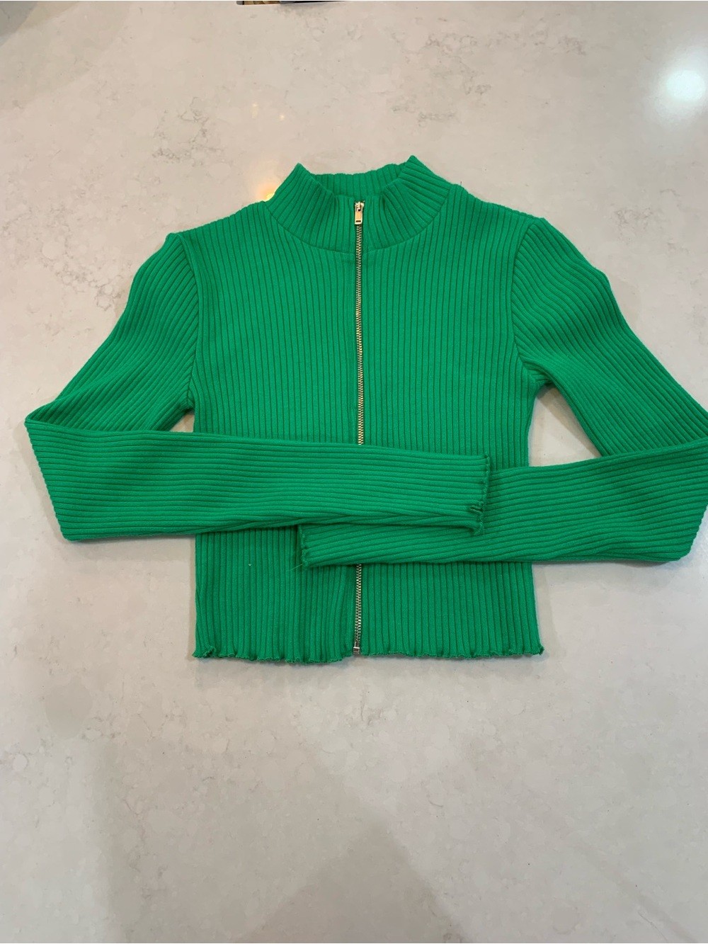 Green Ribbed Zip-Front Women's Top Size Small